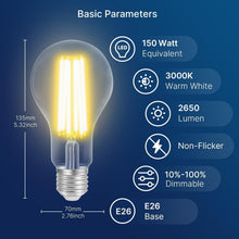 Load image into Gallery viewer, Dimmable A23 LED Light Bulbs - 150W Equivalent, 2650 Lumens, 3000K Warm White