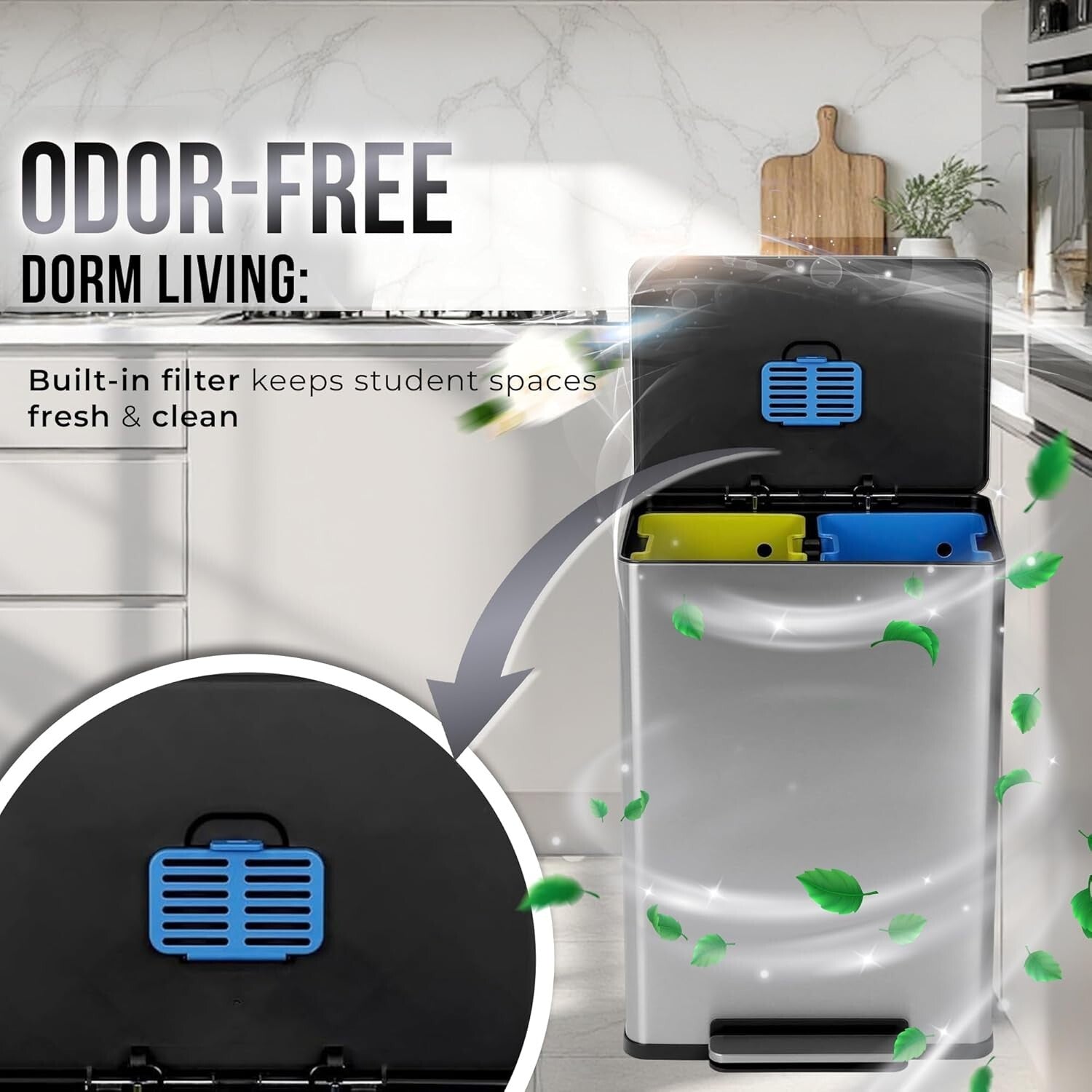 Polished 16 Gallon Rectangular Recycling Bin with Soft-Close and Odor Control