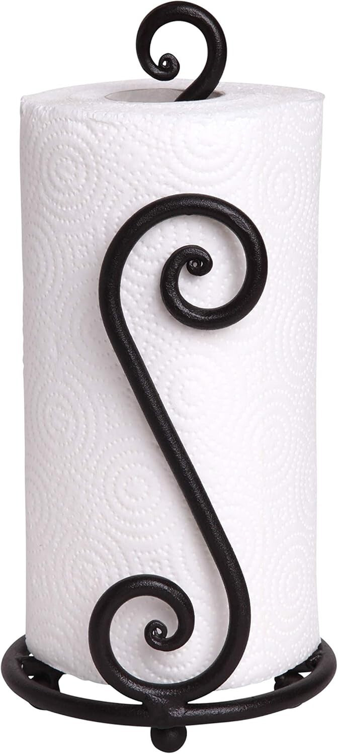 Decorative Black Wrought Iron Paper Towel Stand - Space-Saving Kitchen Accessory