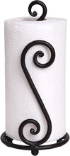 Load image into Gallery viewer, Decorative Black Wrought Iron Paper Towel Stand - Space-Saving Kitchen Accessory