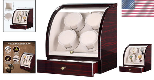 Watch Winder for 4 Timepieces - Vintage Lacquered Wood & Quiet Motor Technology