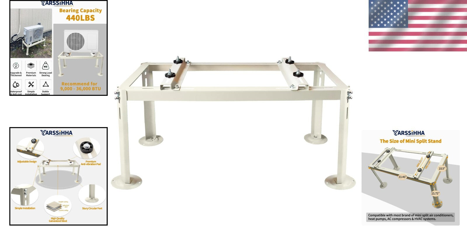 Adjustable Mini Split Ground Stand for 9000-36000 BTU AC Units - 440LBS Capacity