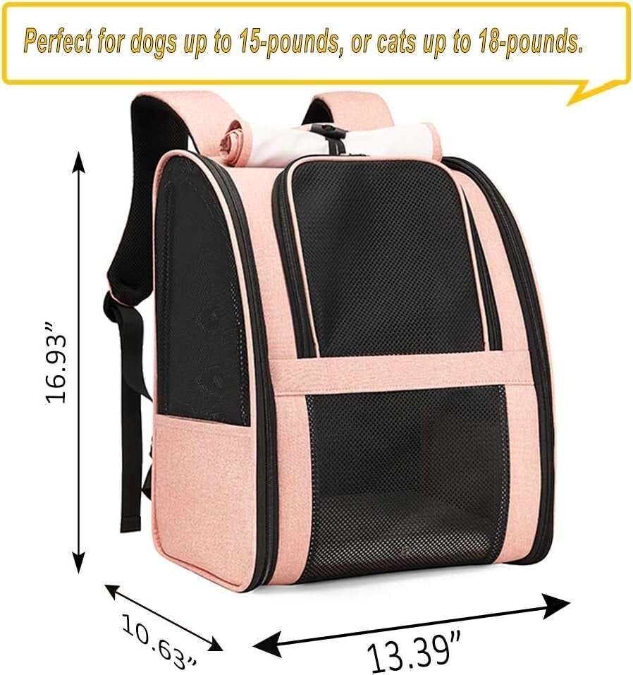 Comfortable Collapsible Pet Backpack Carrier for Small Dogs & Cats Up to 17 lbs