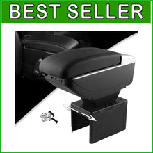 Load image into Gallery viewer, Universal Black Leather Armrest Box with 7 USB Ports &amp; Retractable Cup Holder