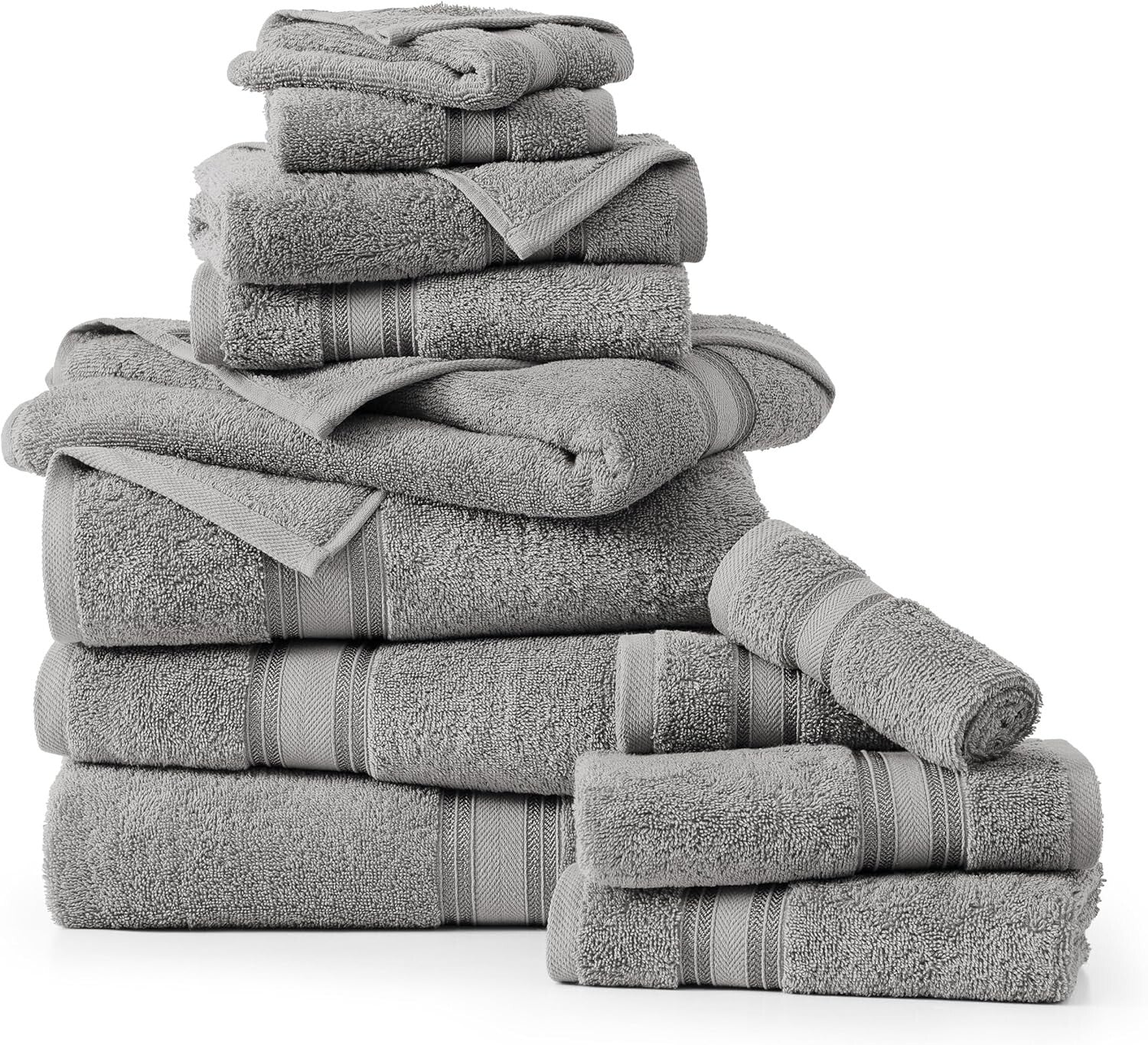 Elegant Space Grey 12-Piece Bath Towel Set - Luxurious 100% Cotton Collection