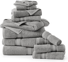 Load image into Gallery viewer, Elegant Space Grey 12-Piece Bath Towel Set - Luxurious 100% Cotton Collection