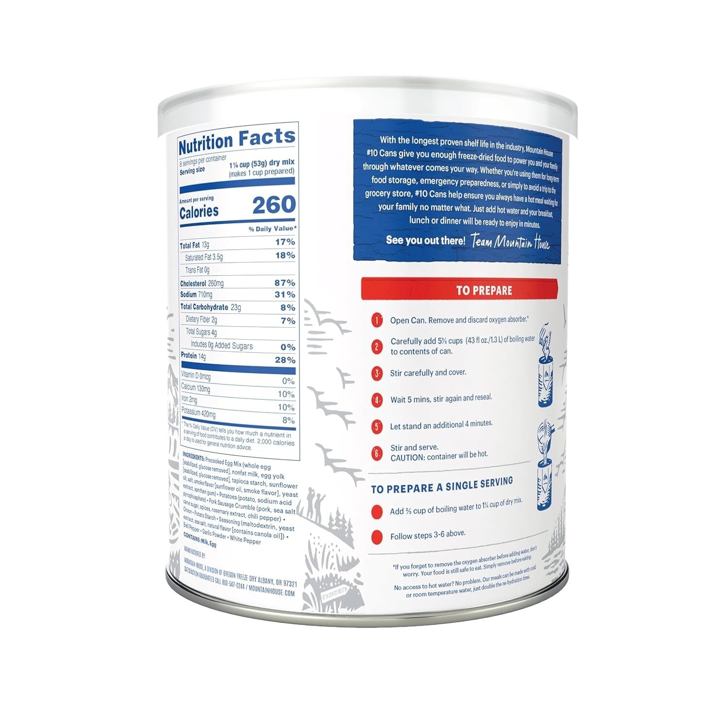 Emergency Freeze-Dried Breakfast Can: Scrambled Eggs & Smoked Bacon, 9 Servings