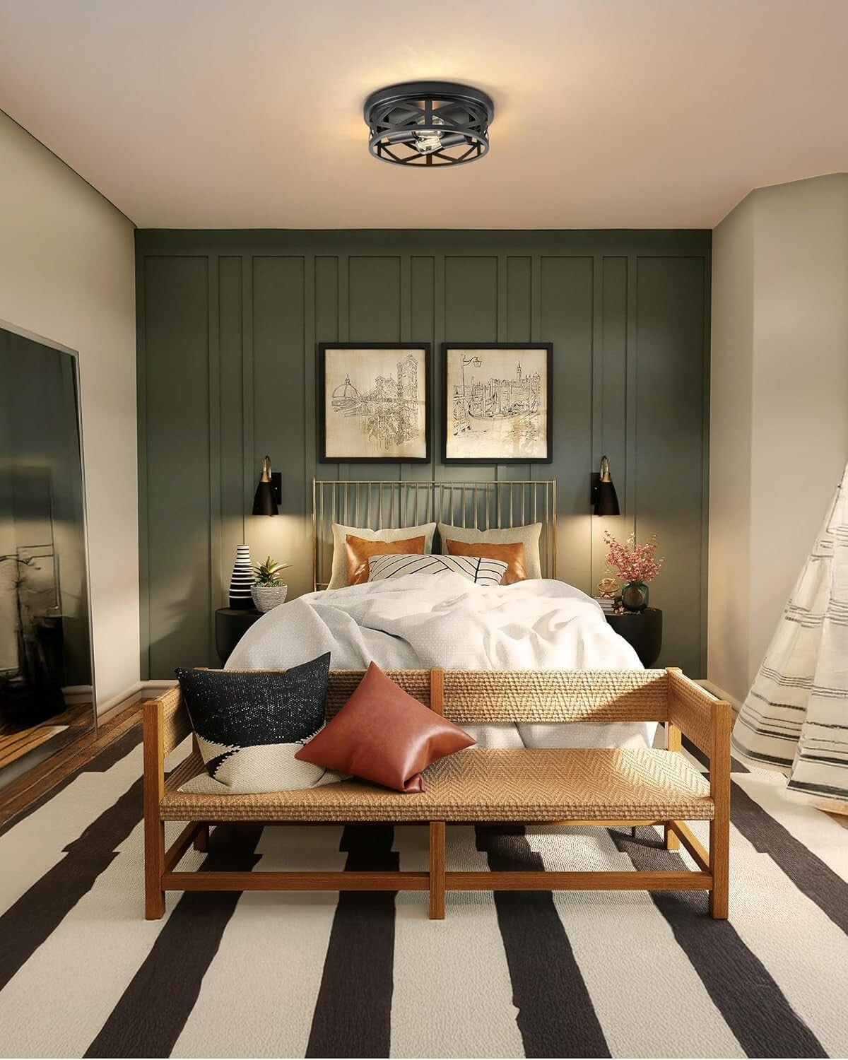 Modern Black Farmhouse Flush Mounts - 11" Adjustable Ceiling Lights Set of 2