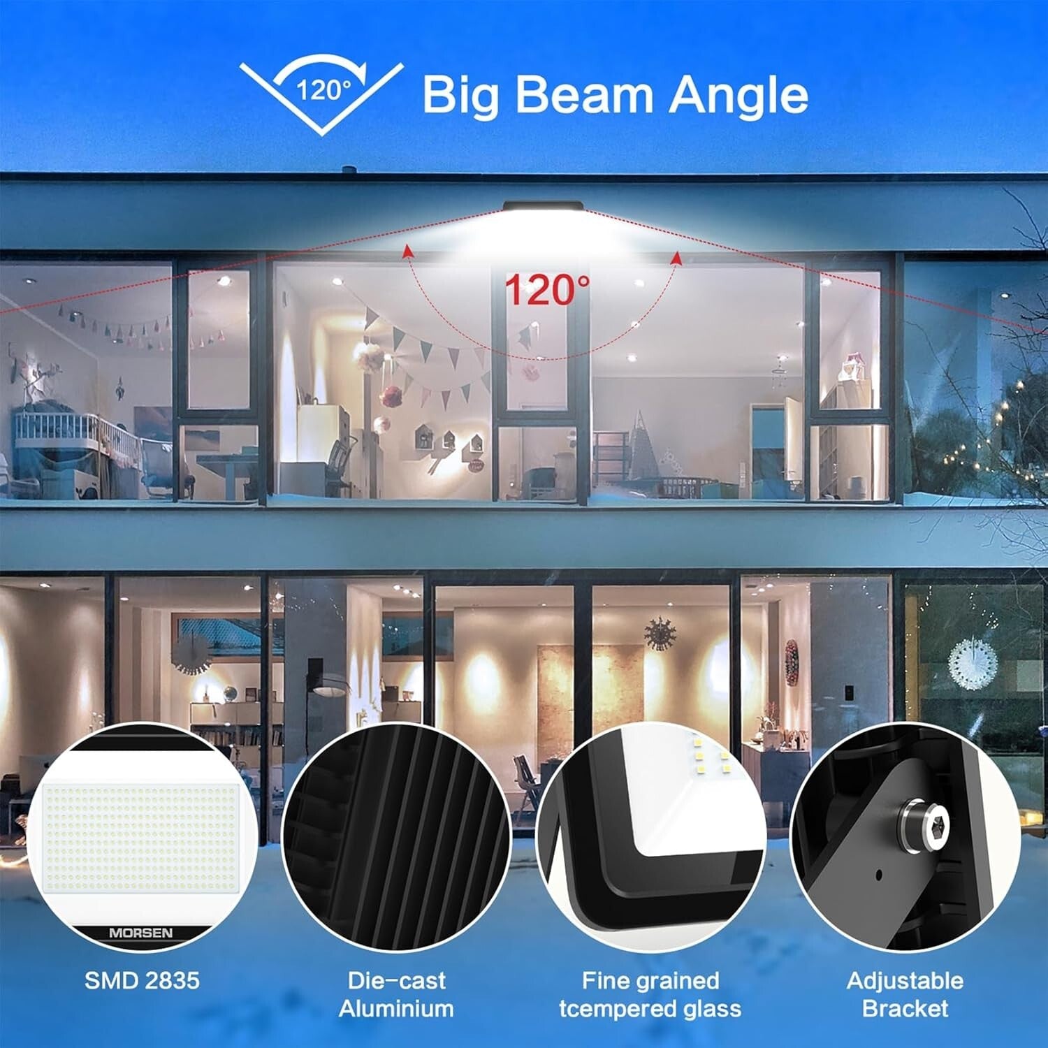 High-Efficiency Outdoor Security Lights, 30000lm Daylight White LED Floodlight