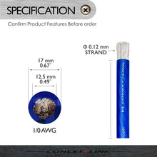 Load image into Gallery viewer, 25 FT 1/0 AWG OFC Copper Power Cable - Super Flexible &amp; Durable in Frost Blue