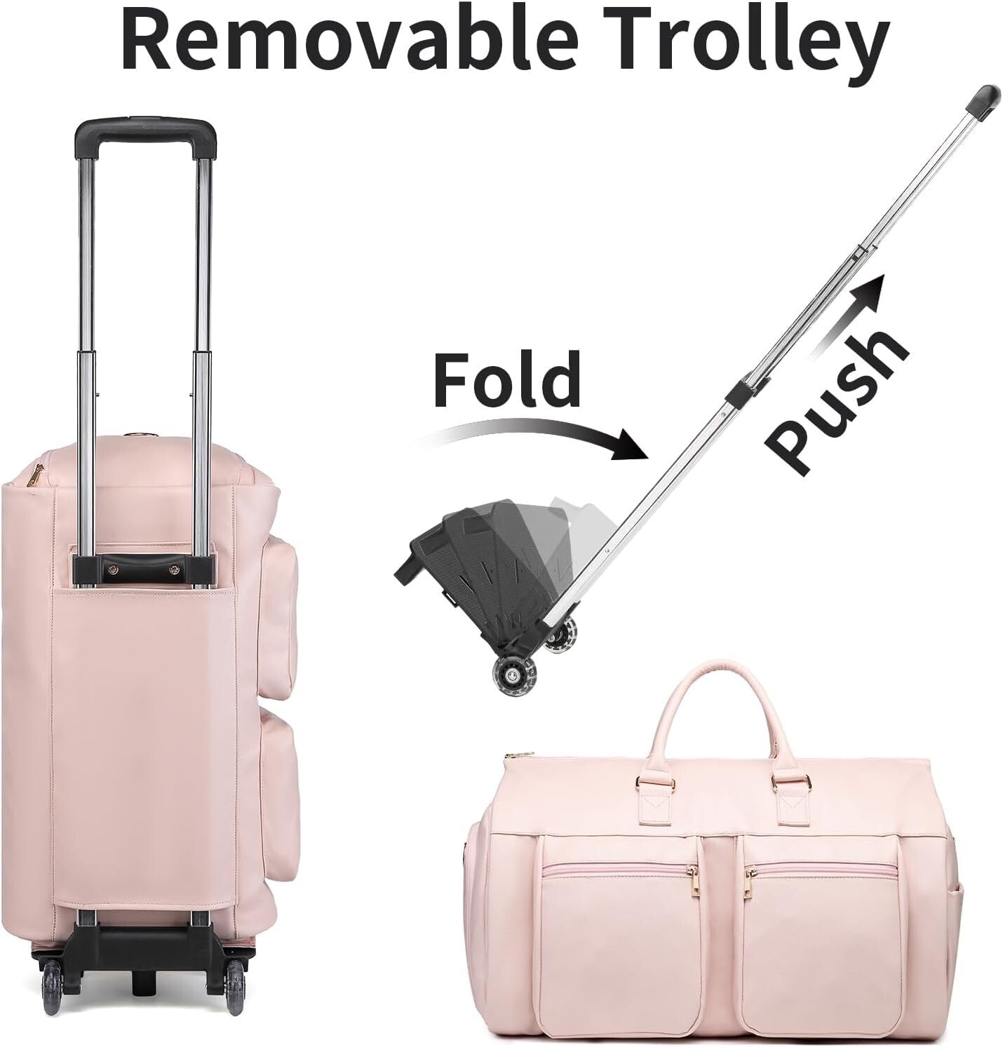 Extra Large Capacity Rolling Garment Bag - Pink Travel Duffle with Shoe Pocket