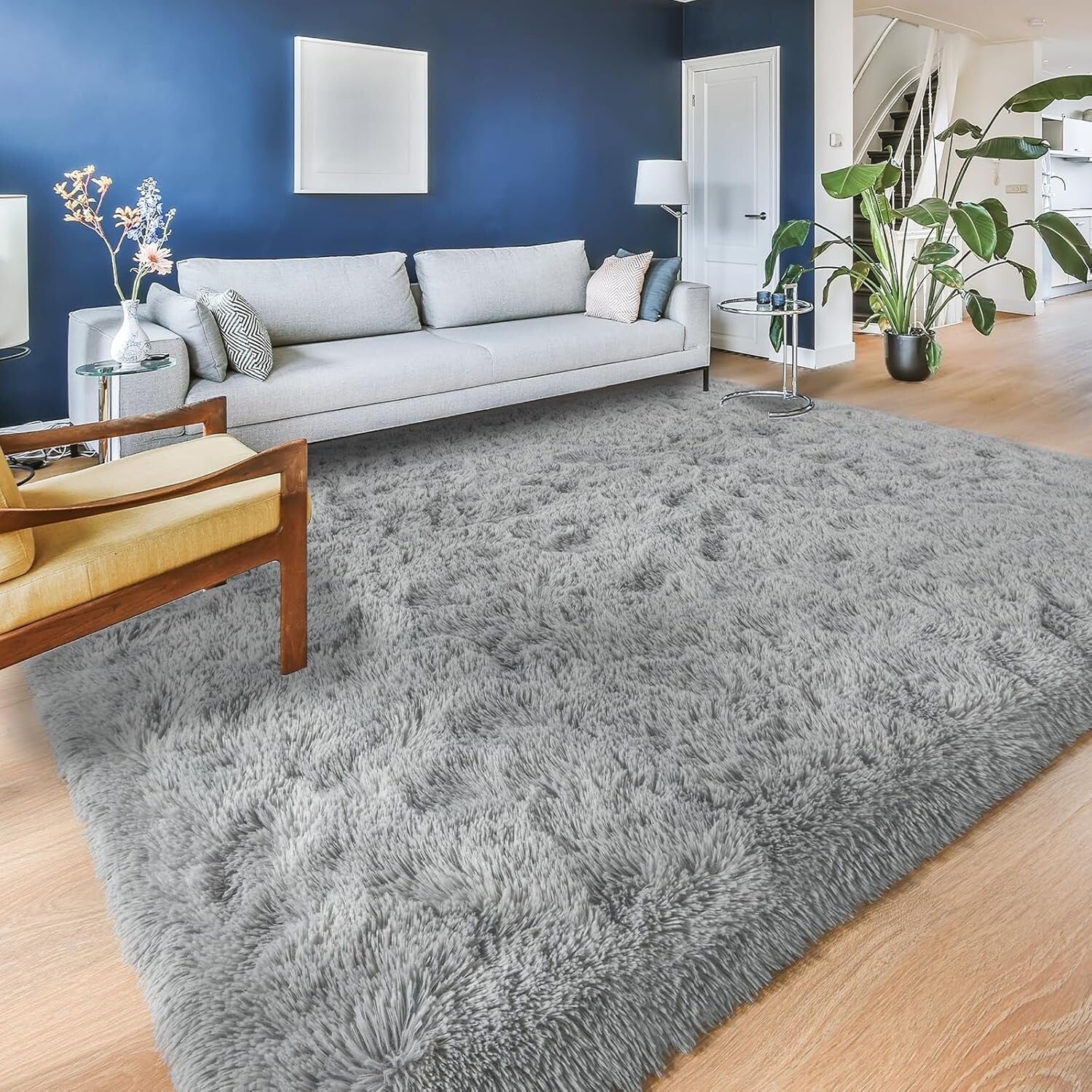 8x10 Ultra Soft Machine Washable Grey Shag Area Rug for Cozy Living Spaces