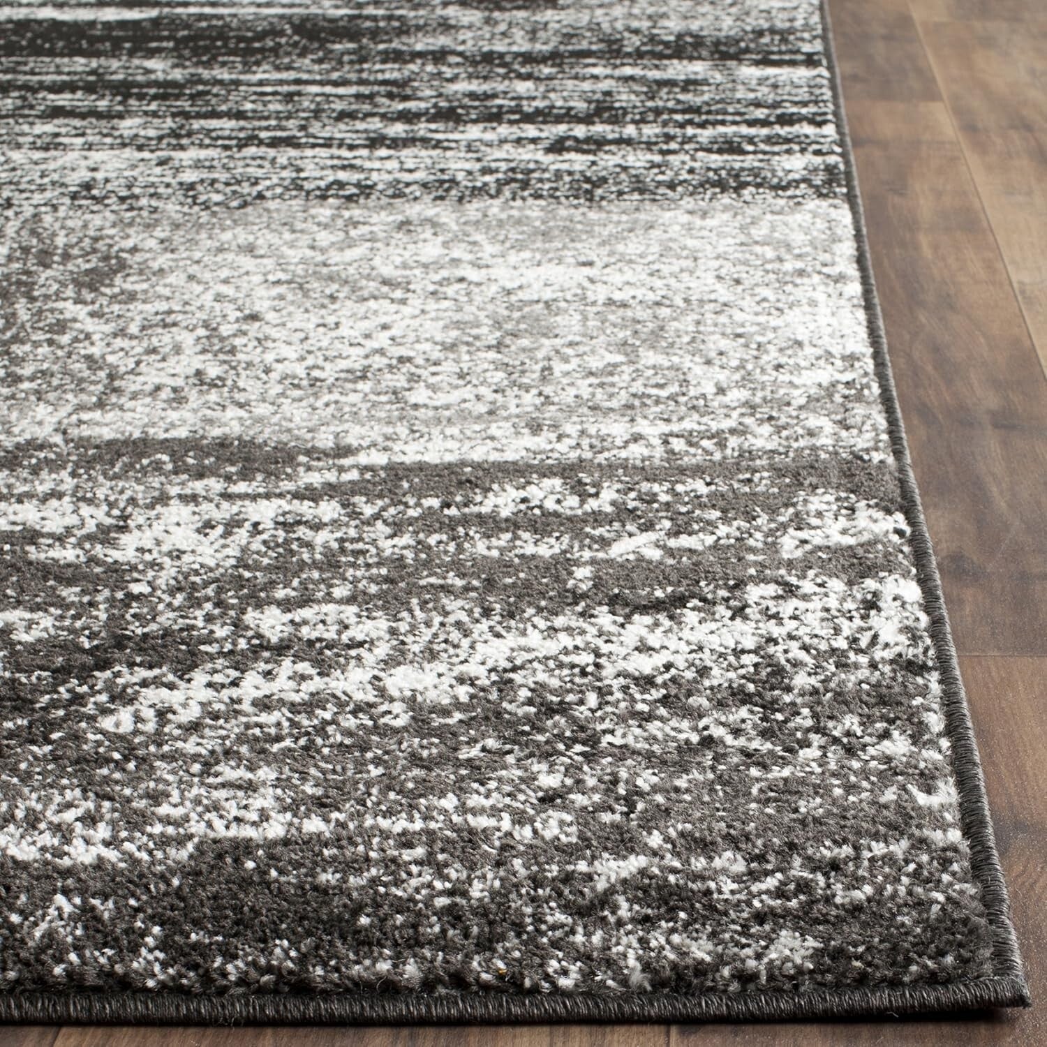 Modern Abstract Area Rug 9' x 12' - Silver & Black, Stain Resistant Elegance