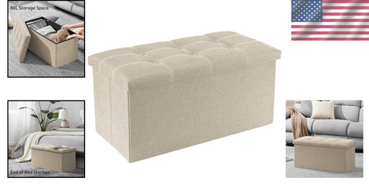 Elegant 30-Inch Linen Ottoman with Storage - Ideal for Living Room or Bedroom
