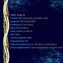 Load image into Gallery viewer, Reliable 20 AWG Stranded Wire - 50ft Spools of Flexible Tinned Copper, 6 Colors