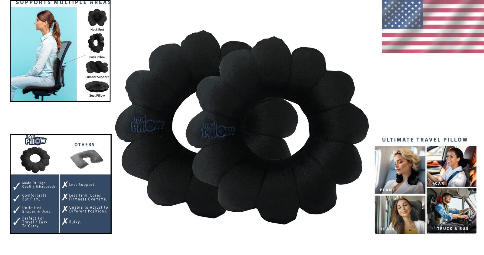 Adjustable Neck and Lumbar Support Pillow 2-Pack – Fleece, Travel Essential