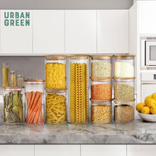 Load image into Gallery viewer, Stackable 6-Pack Airtight Glass Canisters with Durable Wood Lids - 27oz Each
