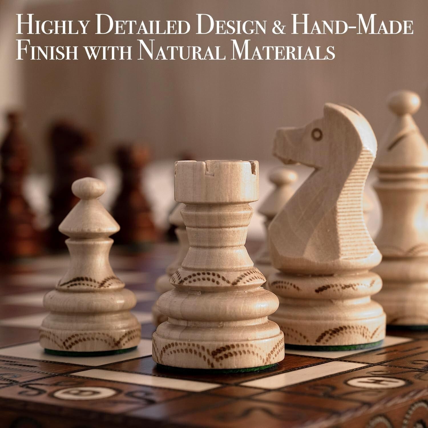 Exquisite 21-Inch Beech and Birch Wood Chess Set - Perfect Gift for Enthusiasts