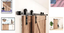 Load image into Gallery viewer, 6FT Rustic Bypass Sliding Barn Door Hardware Kit for Double Doors - Black Steel