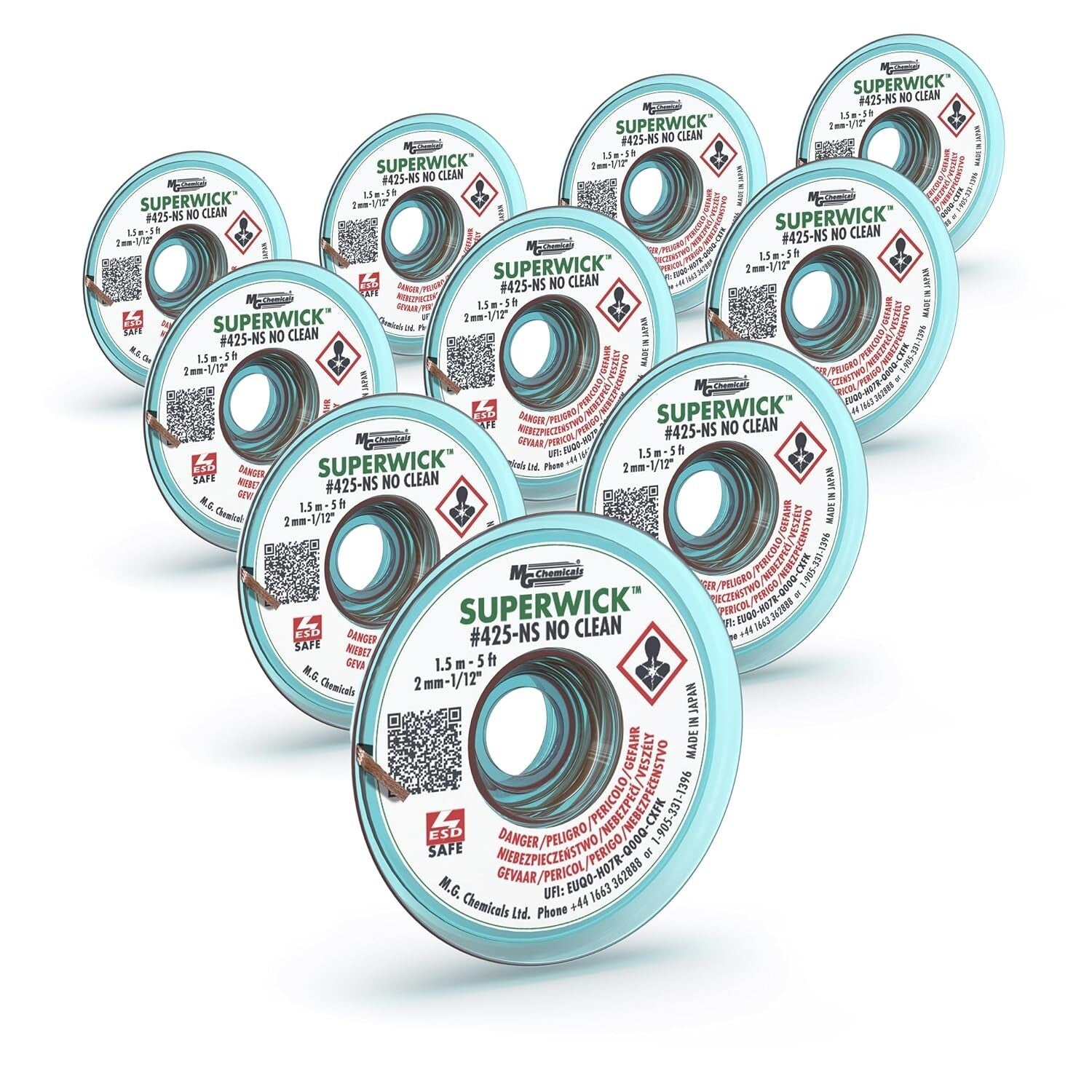 Environmentally Safe Desoldering Braid with RMA Flux - 5' Length, Set of 10