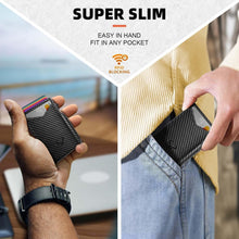 Load image into Gallery viewer, Men's Carbon Fiber Leather Wallet - Magnetic Flip, Pop-Up Cash &amp; Card Holder