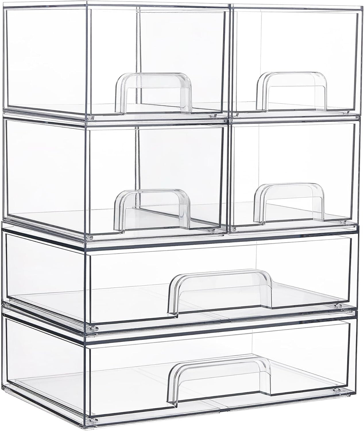 Clear Stackable Organizing Drawers - Set of 6 for Kitchen, Bathroom, and Beyond