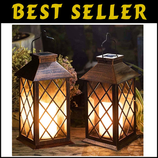 Waterproof Solar Powered 14" Lanterns – Stylish Flickering Candle for Outdoors