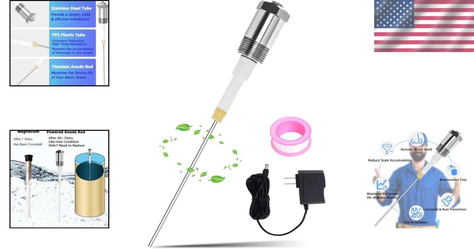 Corrosion-Resistant Electric Anode Rod for Enhanced Water Quality - 9.4 Inches