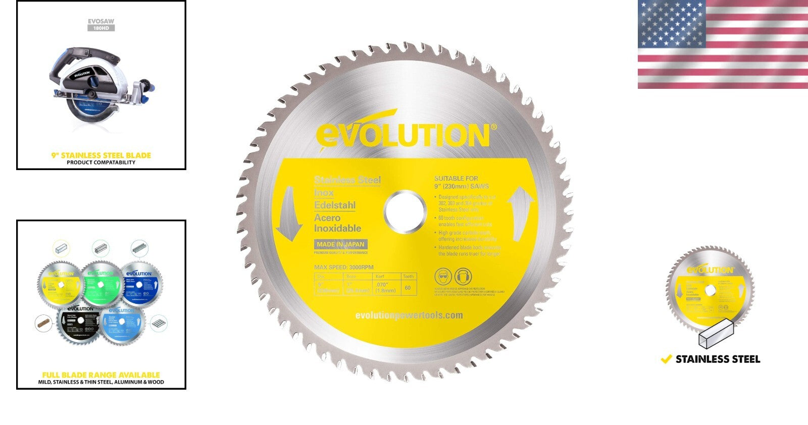 9-Inch 60 Tooth Carbide Tipped Circular Saw Blade for Stainless Steel Cutting