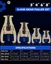 Load image into Gallery viewer, Compact 3 Jaw Gear Puller Kit, 3"-8" - Durable Tools for Easy Component Removal