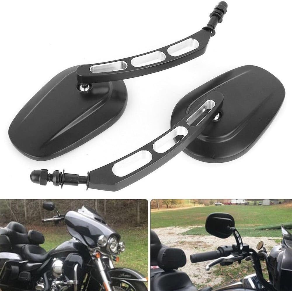 Enhanced 8mm Black Convex Motorcycle Mirrors - Perfect for Custom Harley Builds
