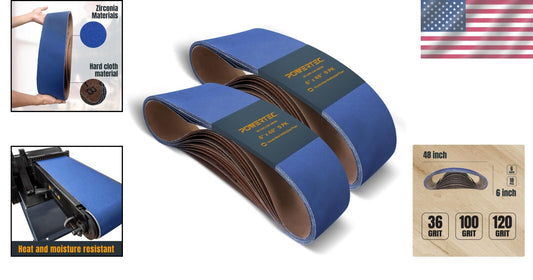 Self-Sharpening 6 x 48 Zirconia Sanding Belts - 36/100/120 Grits Assortment 18PK