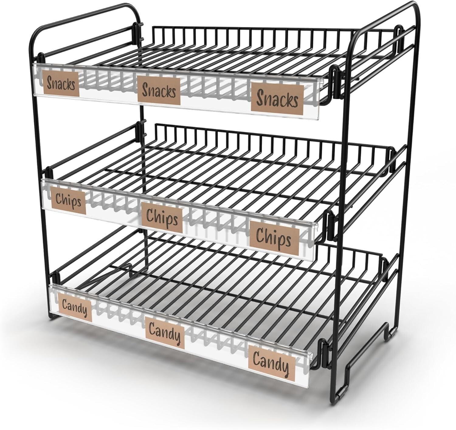 Versatile Black Metal Snack Rack with Clips - Perfect for Concession Stands