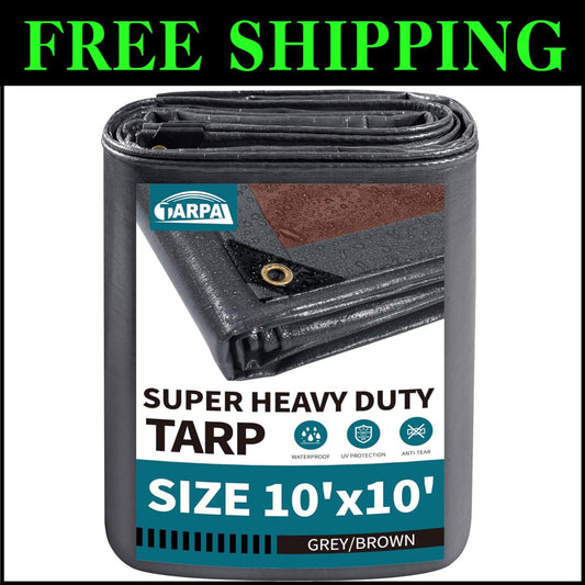All-Weather 10x10 Feet Heavy Duty Tarp - Waterproof, UV and Tear Resistant