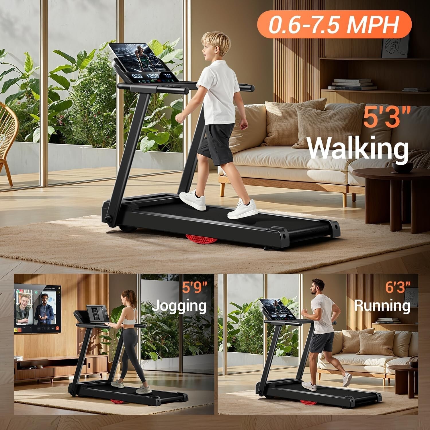 Premium Foldable Treadmill with Dual Cushion and Heart Rate Monitoring, 300lbs