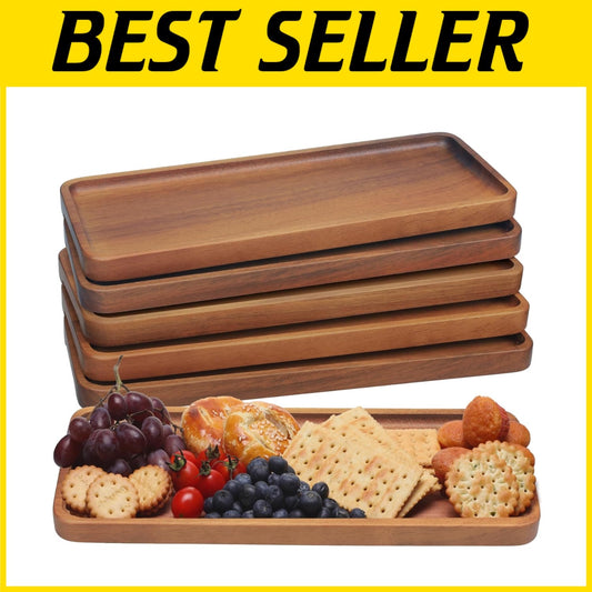 Elegant Acacia Serving Trays for Parties - 14" x 5.5" Charcuterie Boards, 6 Pack
