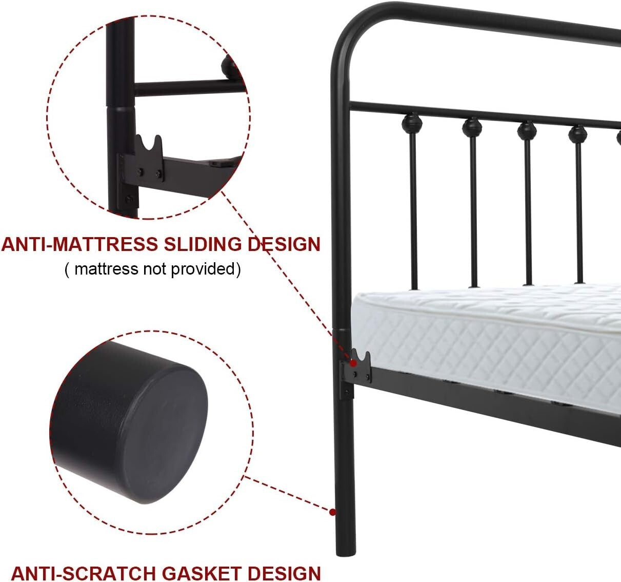 Powder Coated Full Size Bed Frame with Headboard - Space-Saving Storage Solution