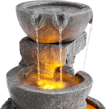 Load image into Gallery viewer, Weather-Resistant Stone Gray Outdoor Water Fountain with Integrated LED Lights