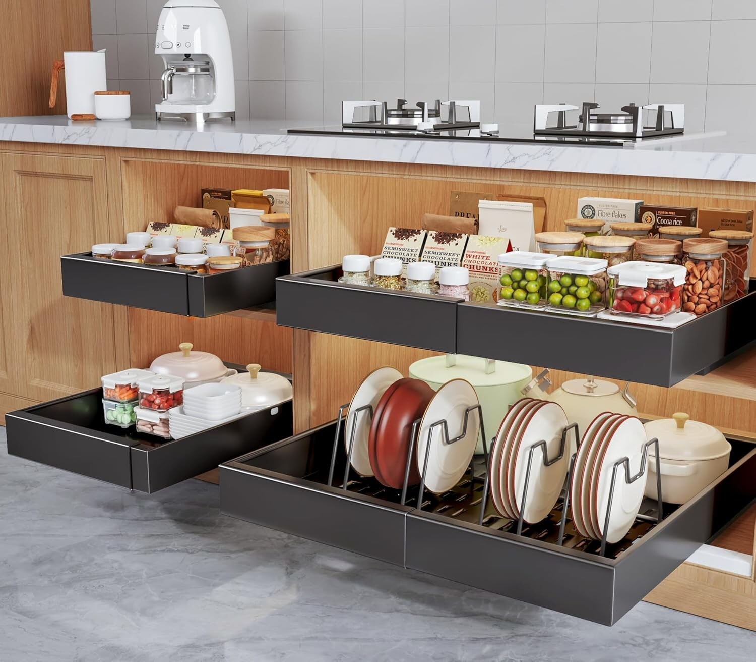 Hassle-Free Adhesive Pull-Out Cabinet Organizer - Adjustable & Expandable Design