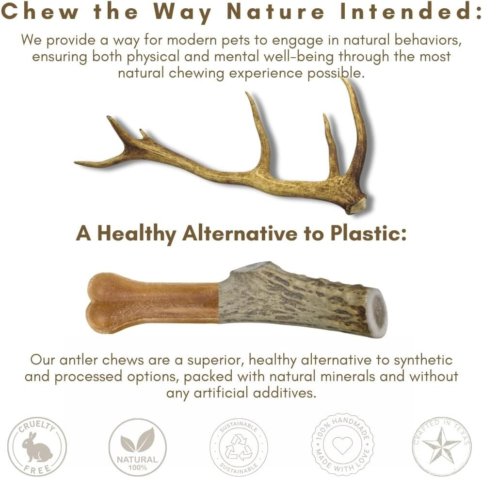 Odorless Antler Dog Chews Set - 3 Pack of Long-Lasting Chews for Large Breeds