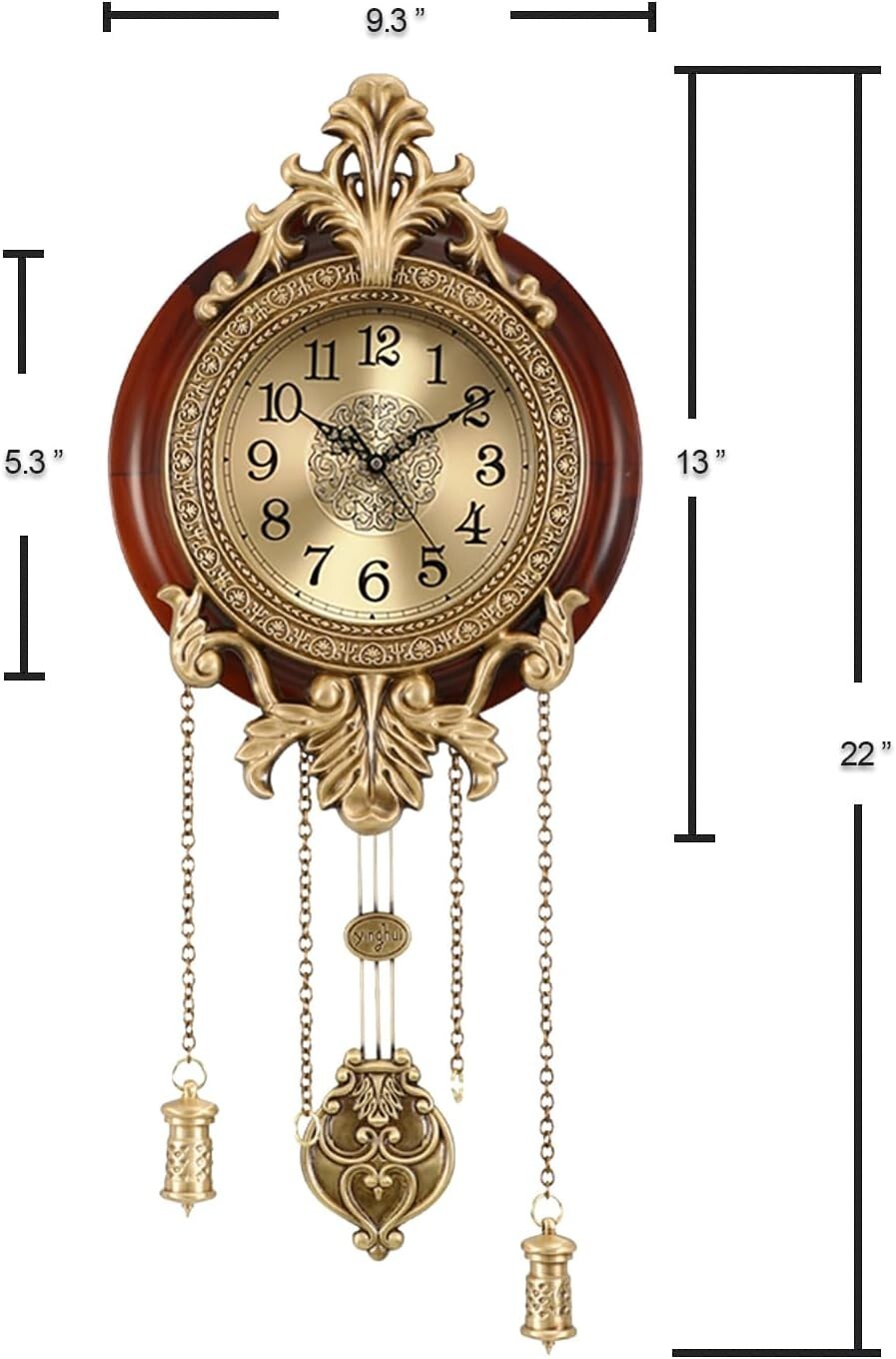 Stylish Brown Wall Clock with Pendulum – Silent, Battery Operated Elegance