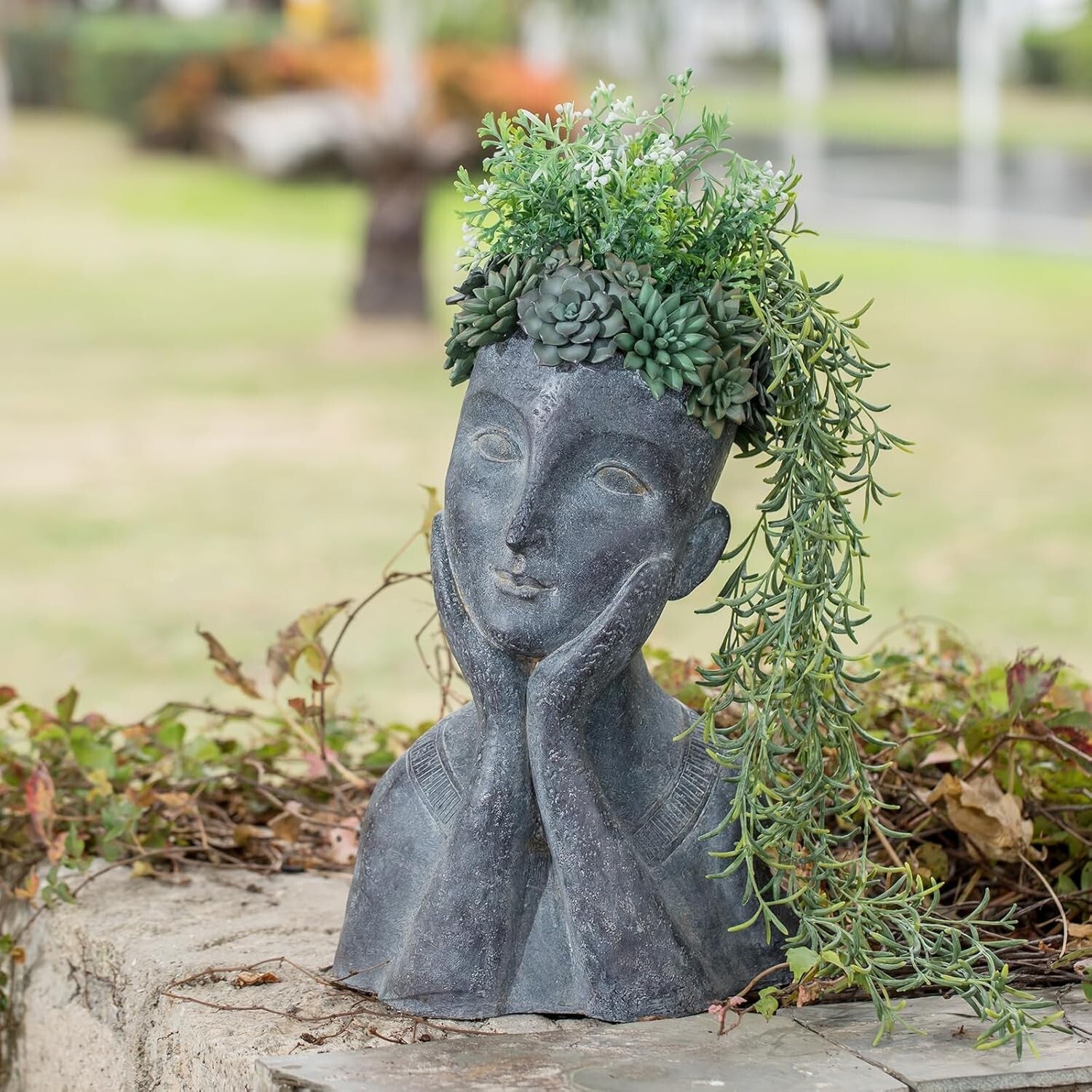 Creative Face Shaped Outdoor Planter with Drainage - Eye-catching Succulent Pot