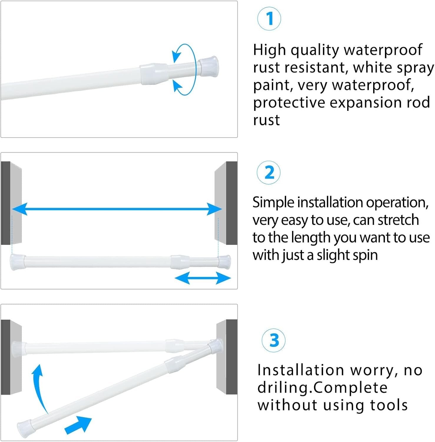 Durable 2 Pack Spring Tension Rods - Fits 53-98 Inches, Perfect for Any Room