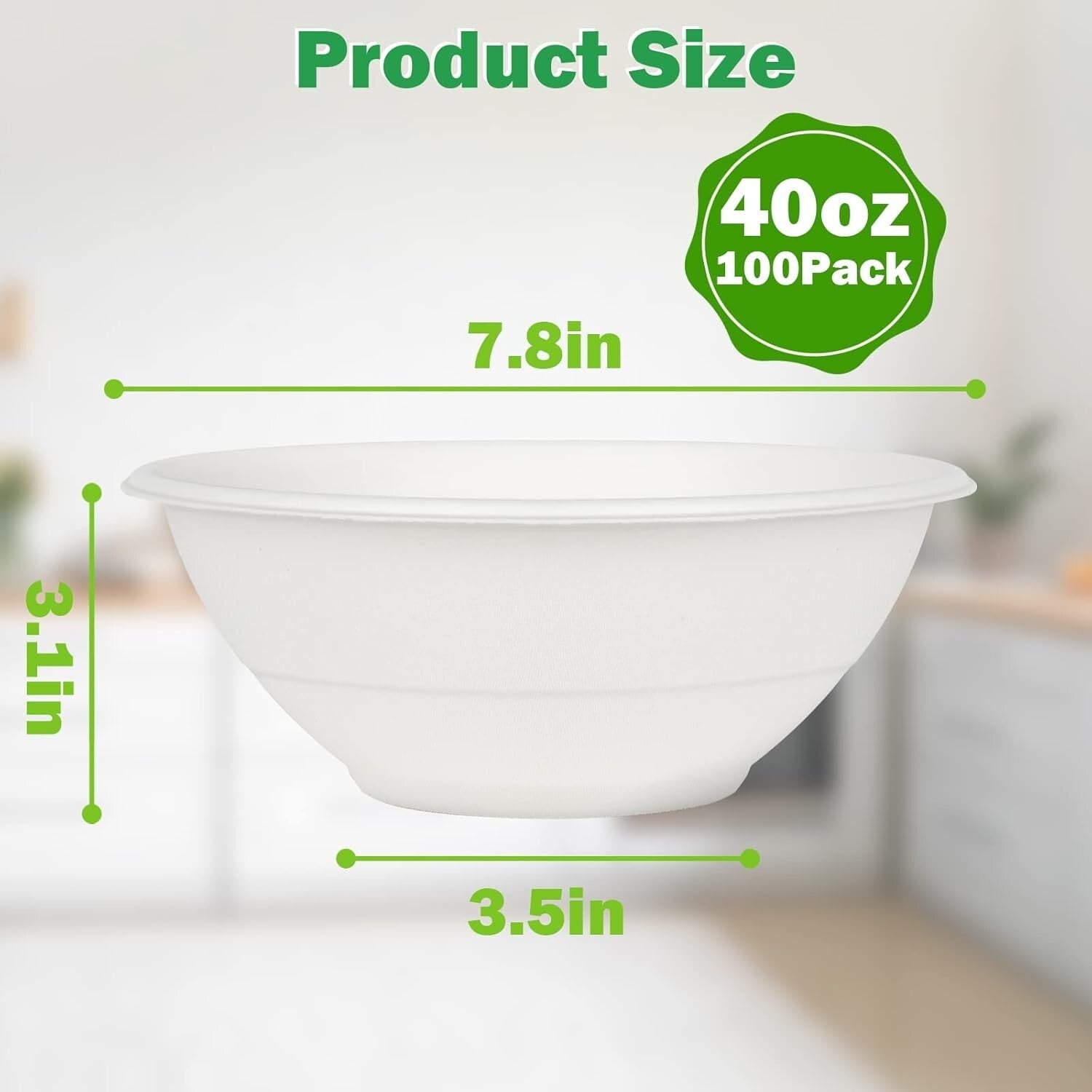 Eco-Friendly 40oz Sugarcane Bowls - 100 Pack Biodegradable Disposable Dining
