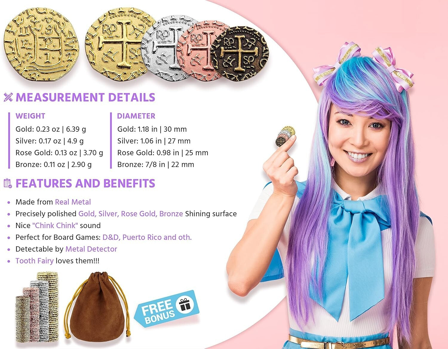 Deluxe Pirate Treasure Coins Set - D&D, Cosplay, and Party Accessories Included