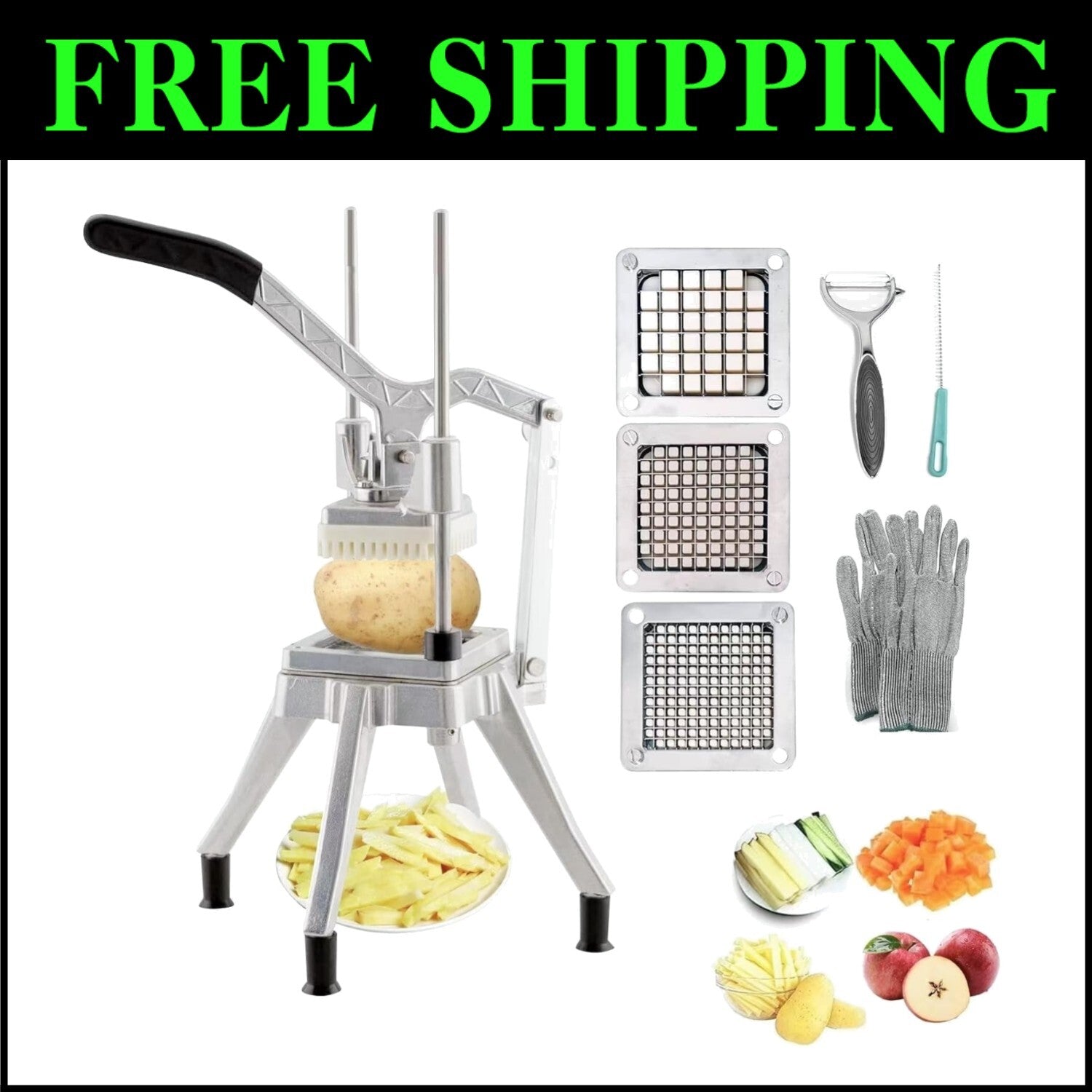 Heavy-Duty Stainless Steel Vegetable Dicer with Push Handle & Easy Clean Design