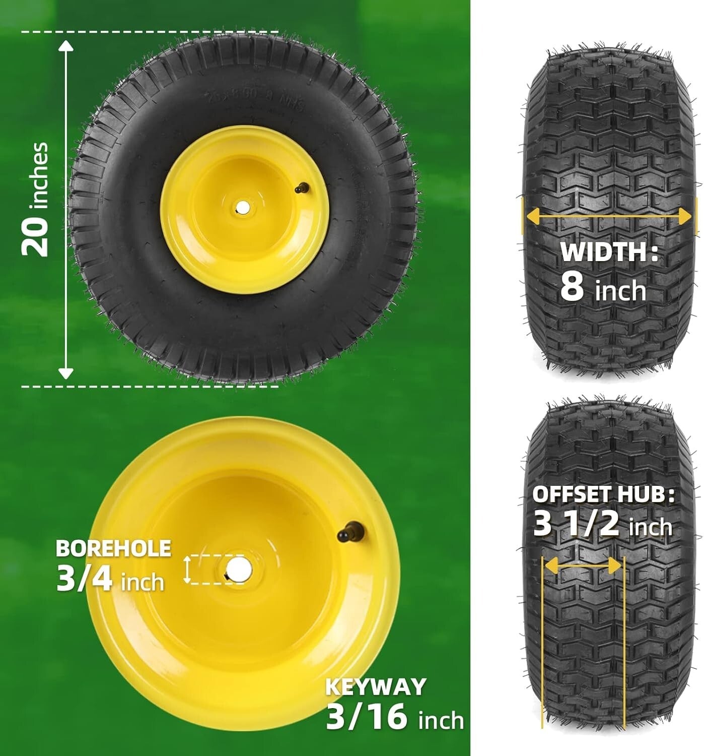 Replace Your John Deere Tires - 20" Tubeless Assemblies with Exceptional Grip