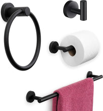Load image into Gallery viewer, Effortless Wall-Mounted Bathroom Accessory Set - 4-Piece Matte Black Collection
