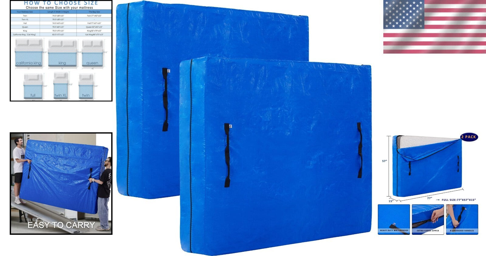 Full Size Mattress Cover Protectors - Waterproof, Reusable, Heavy Duty - 2 Pack