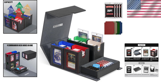5 in 1 Colorful MTG Card Deck Box with Magnetic Holders & Removable Dice Tray